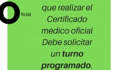 Turnos programados para tramitar el Certificado Médico Oficial (CMO)
