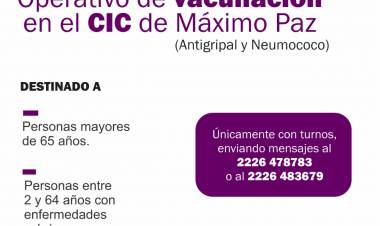 El jueves llega a Máximo Paz el Operativo de vacunación