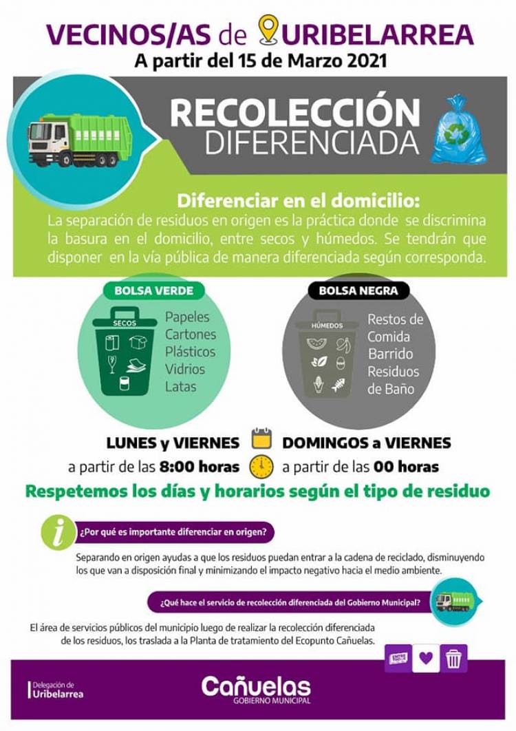 Comenzó a implementarse el programa de recolección y separación de residuos en Uribelarrea