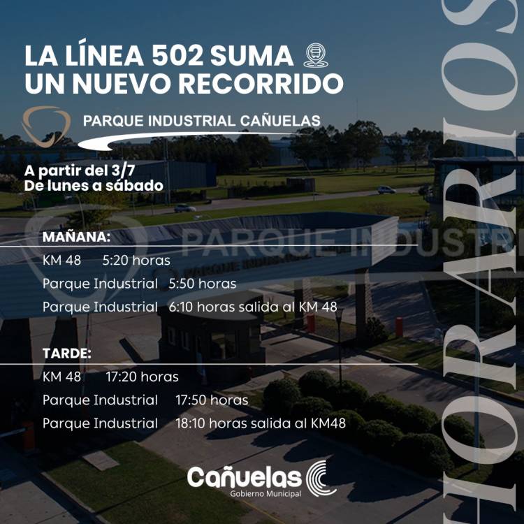 La línea 502 de la Empresa Liniers amplía su recorrido hasta el Parque Industrial Cañuelas