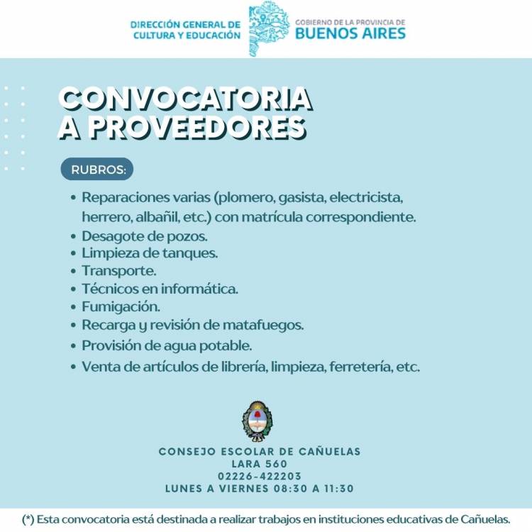CONVOCATORIA A PROVEEDORES DEL CONSEJO ESCOLAR