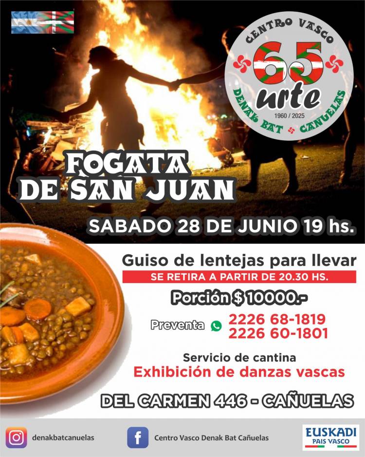 El Centro Vasco invita a la Fogata de San Juan